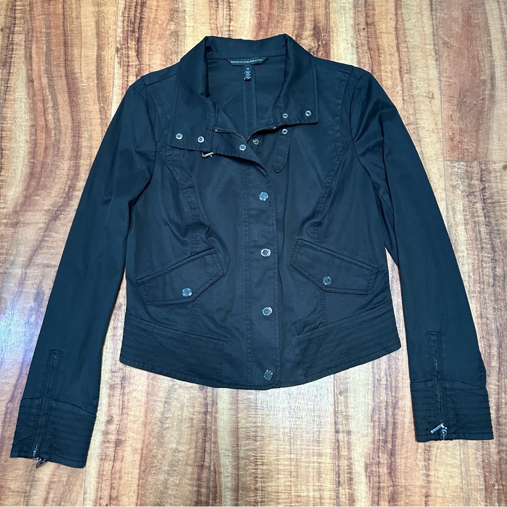 White House Black Market Zip Front Military Jacket Black Size 10
